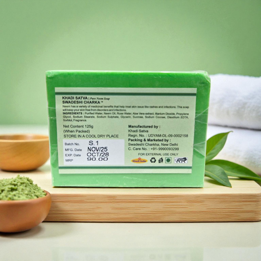 Khadi Satva Pure Neem Soap | 100% Natural & Handmade Ayurvedic Bathing Bar