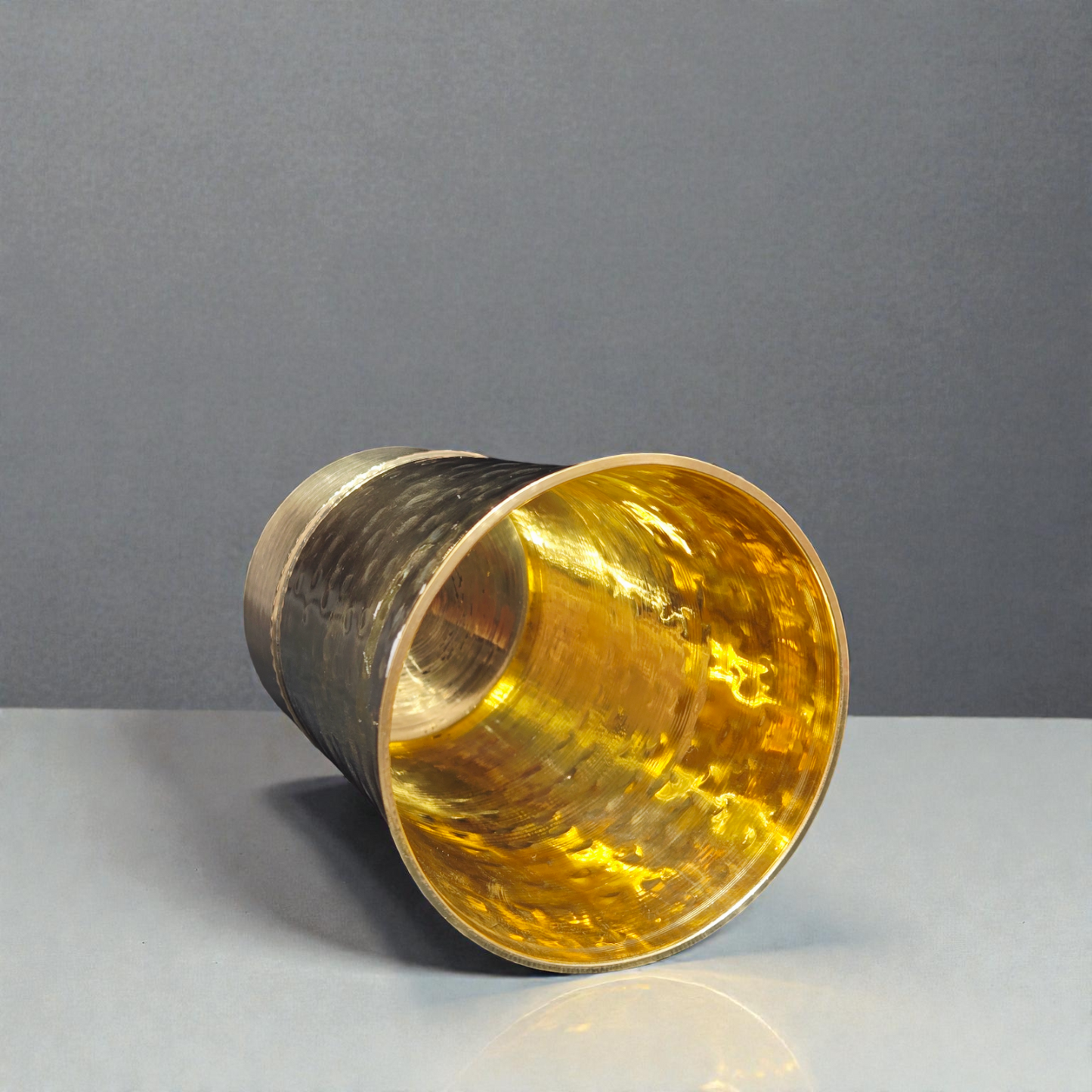 Handcrafted Pure Brass Hammered Glass – Traditional Textured Pital Tumbler for Water, Lassi & Ayurvedic Wellness
