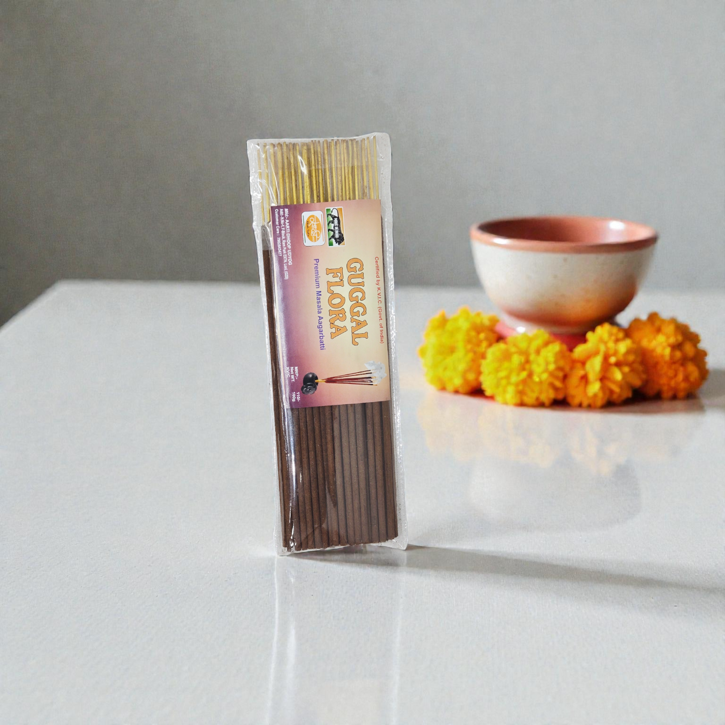 Natural Guggal Flora Premium Masala Agarbatti – Charcoal Free & Hand-Rolled Incense Sticks for Meditation & Puja