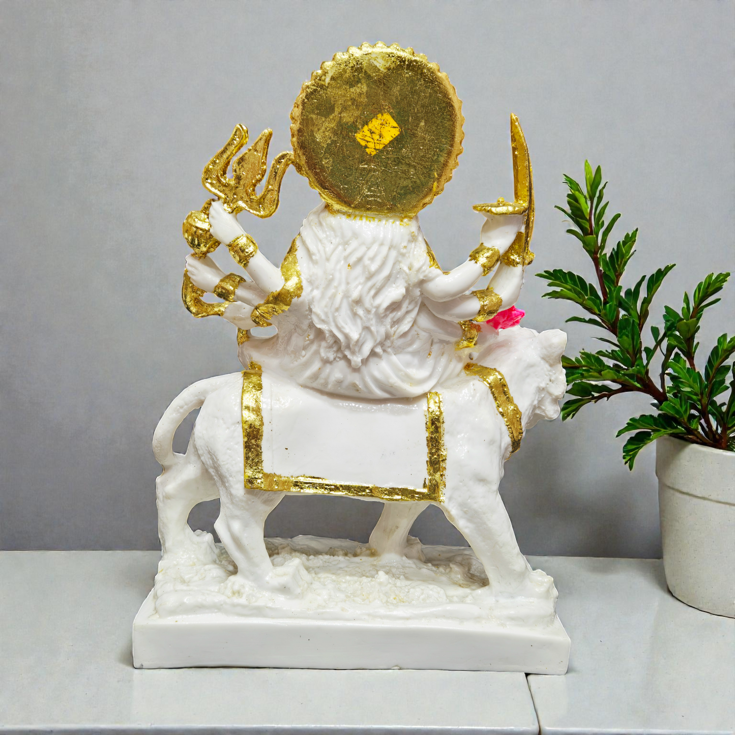 Handcrafted Durga Maa Polyresin Idol – Sherawali Mata Statue on Lion for Home Temple, Navratri Puja & Vastu
