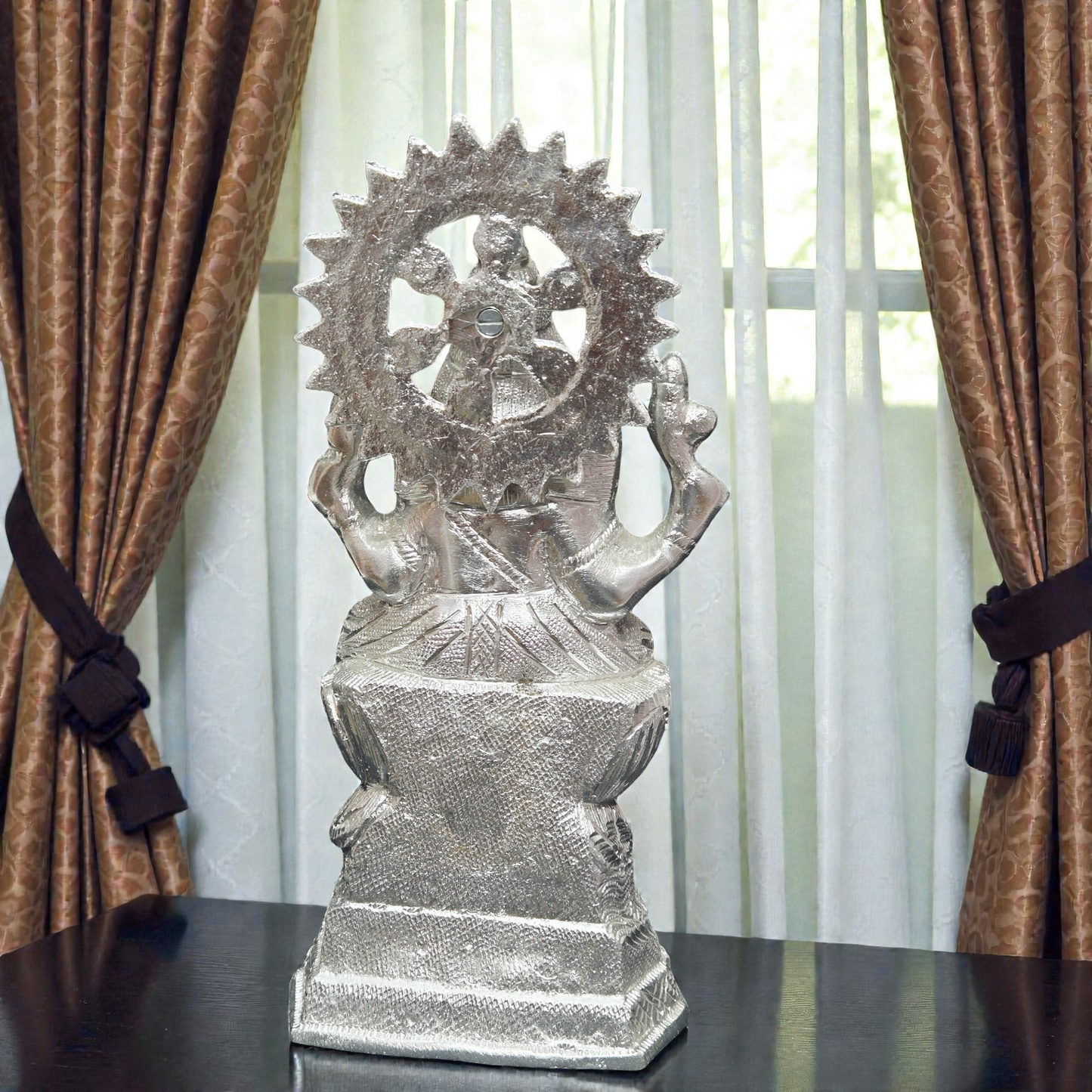 Handcrafted White Metal Ganesha Idol – Sitting Lord Ganpati Murti on Lotus Base for Home Temple & Vastu
