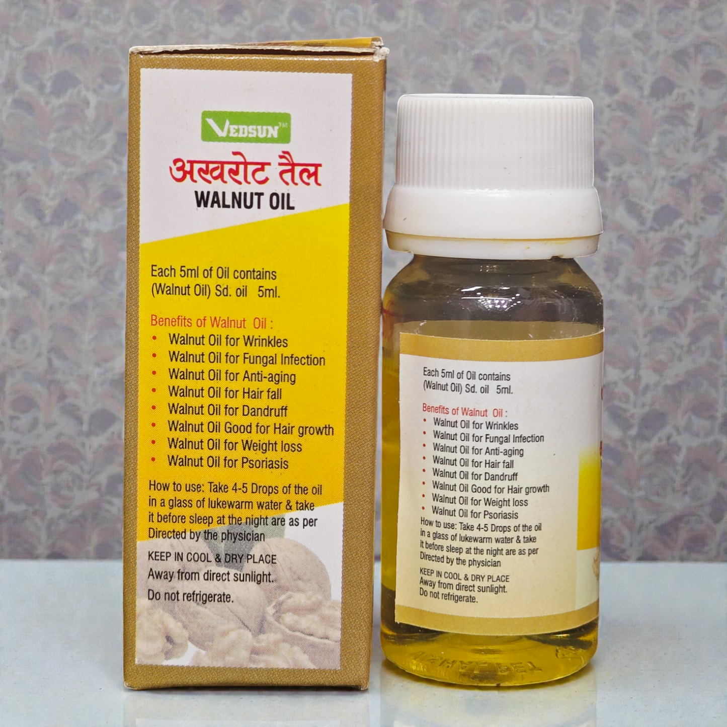 Vedsun Walnut Oil (Akhrot Tail) - 100% Pure & Natural | For Hair Growth, Skin Care & Dark Circles - 25ml