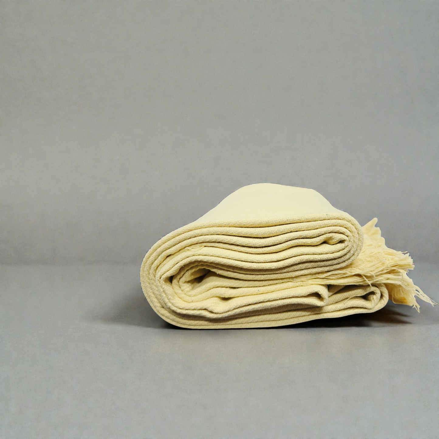 Premium Cream Khadi Cotton Khesh – Solid Handwoven Heavy Blanket / Throw with Fringes