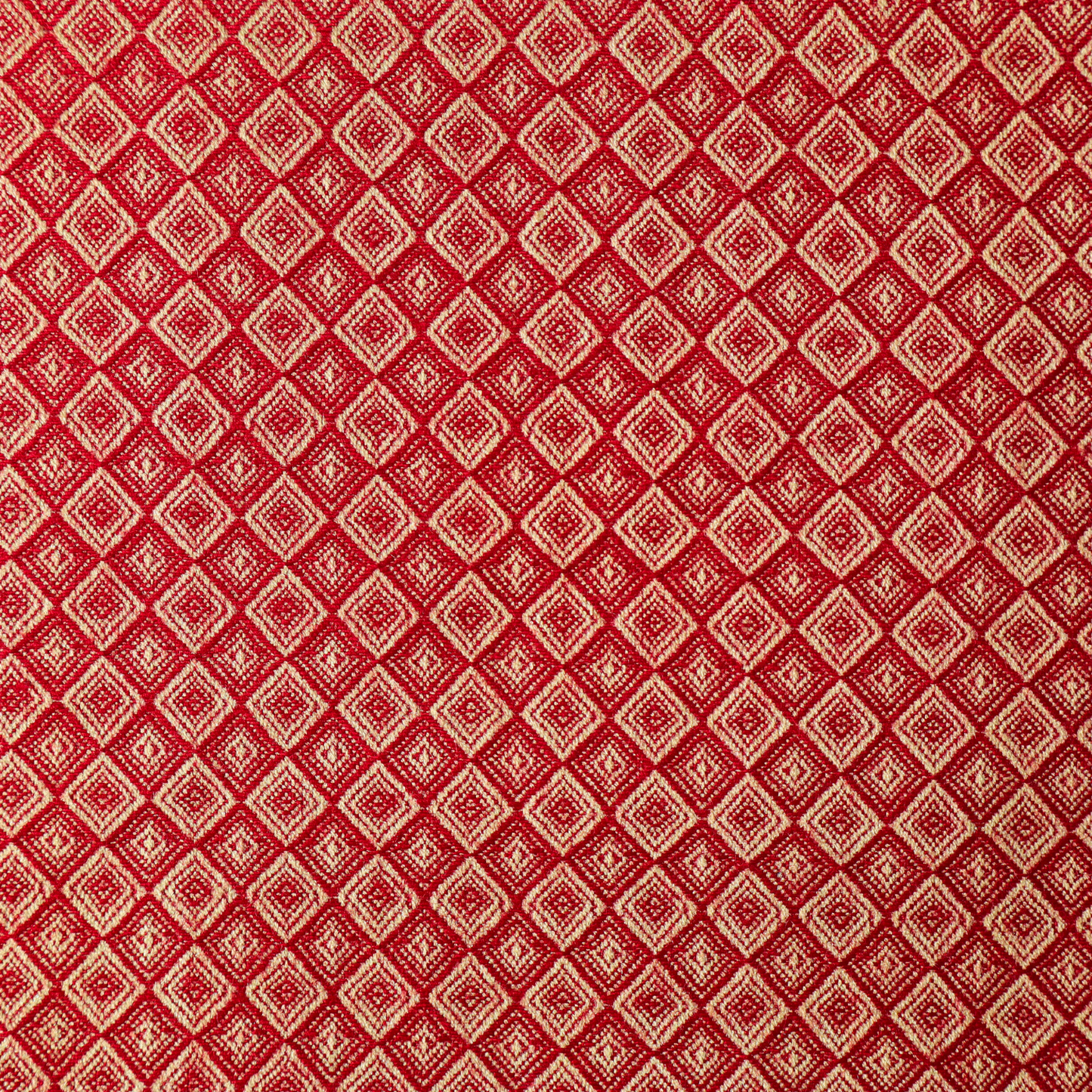 Traditional Red Diamond Pattern Handwoven woolen Fabric
