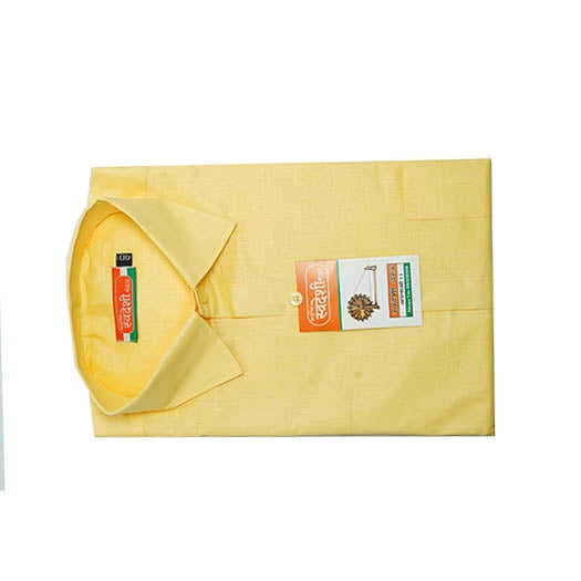Pure Khadi Linen Men’s Shirt – Light Yellow | Handwoven Comfort & Style