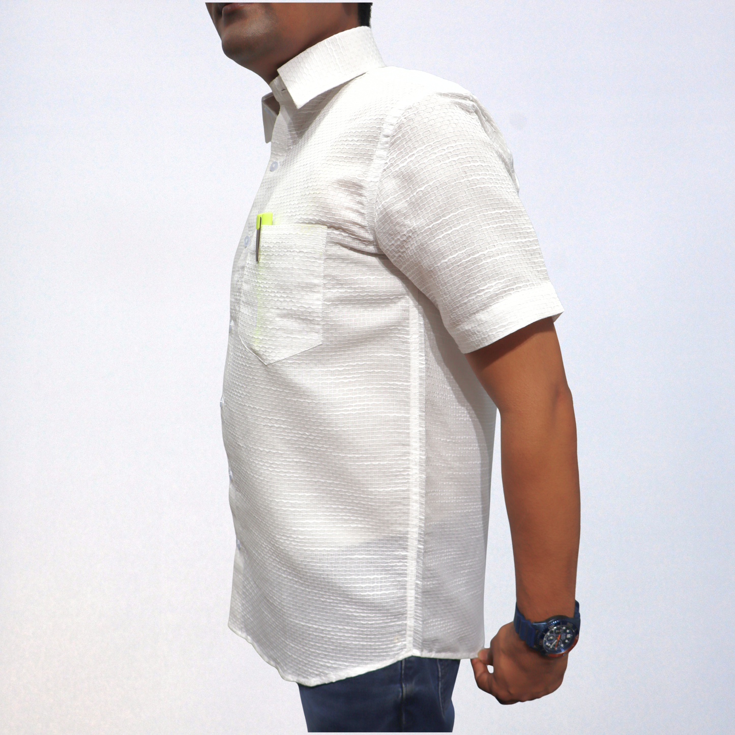 Pure White Handwoven Swadeshi Cotton Men's Shirt - Premium Textured Finish