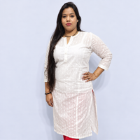 White Cotton Kurti for Women โ Printed Full Sleeve Ethnic Kurti