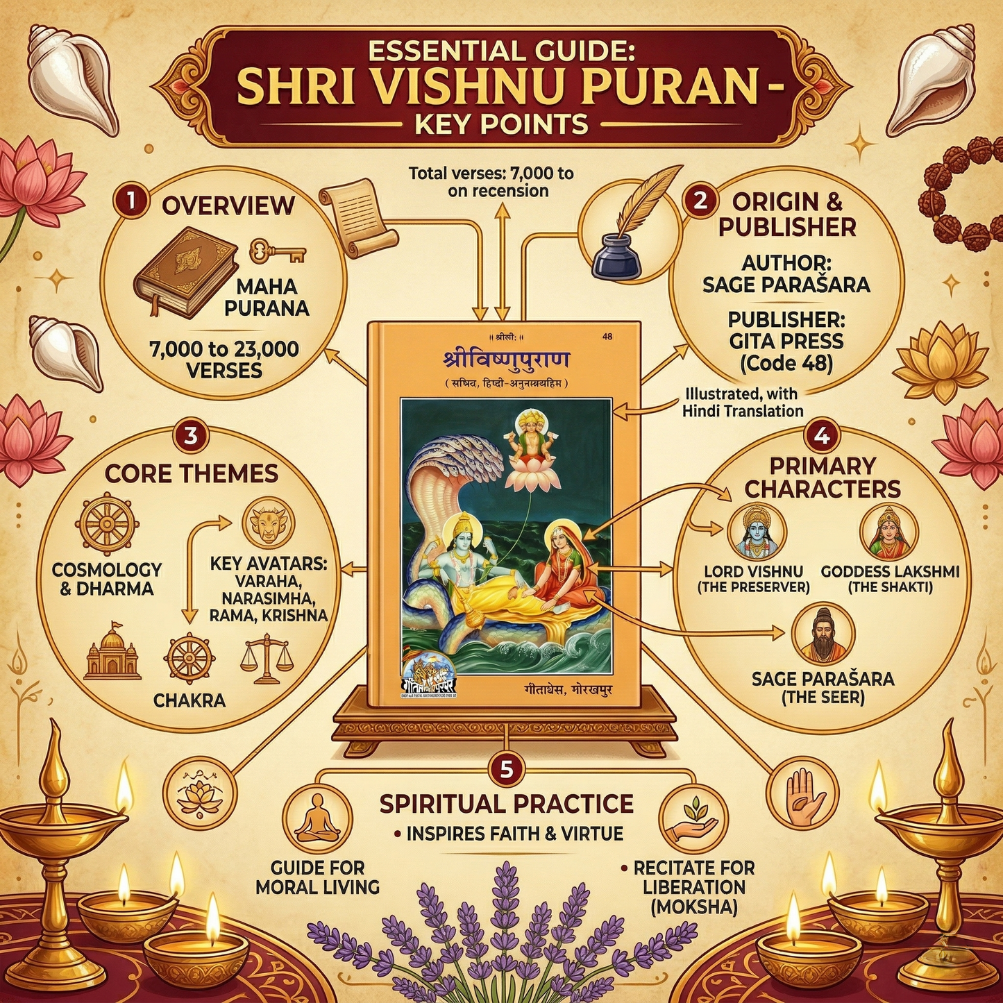 Gita Press Shree Vishnu Puran Book (Code 48) – Illustrated Hindi Edition with Full Translation