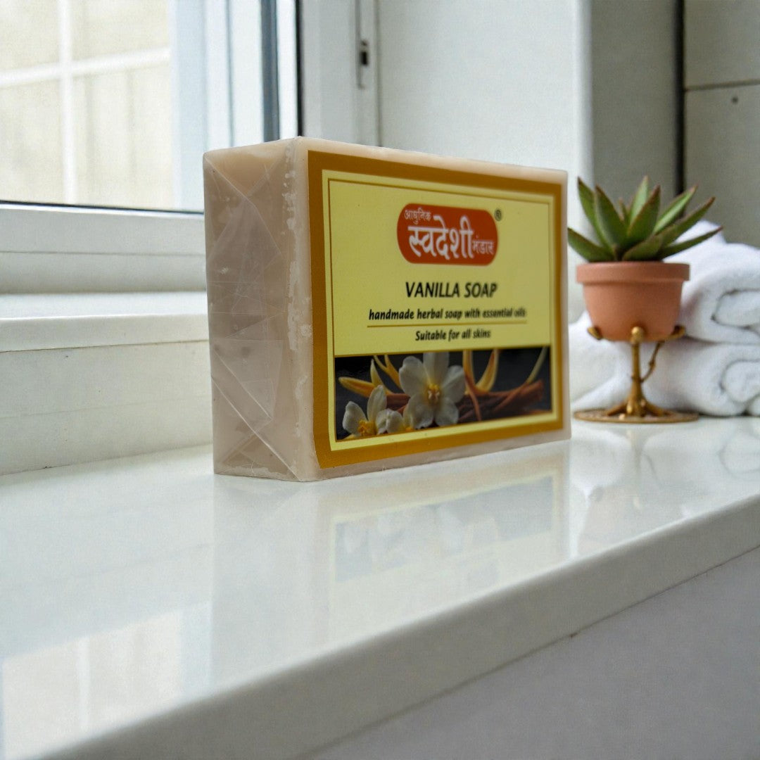 Adhunik Swadeshi Bhandar Vanilla Herbal Soap – Handmade Essential Oil Bath Soap for Soft & Nourished Skin