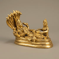 Adhunik Swadeshi Bhandar Brass Vishnu Lakshmi Idol | Sheshnag Vishnu Murti with Goddess Lakshmi | Divine Home Temple Decor