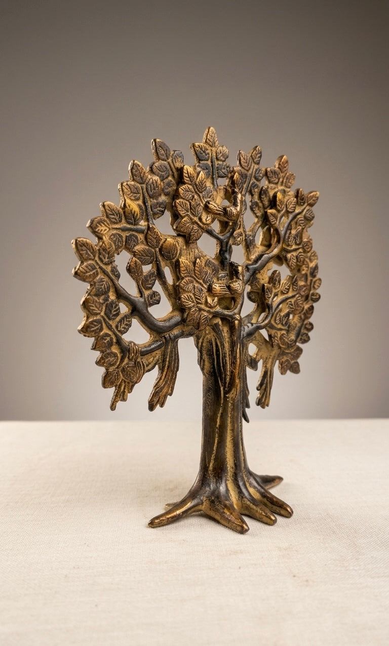 Handcrafted Brass Tree of Life Sculpture – Antique Finish Decorative Showpiece for Home & Office(Height-10inch,Length-8.5inch,breadth-2.5inch)