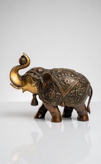 Handcrafted Brass Elephant Statue with Raised Trunk – Antique Finish Decorative Showpiece for Home & Office(Height-7inch,Length-10.5inch,Breadth-5inch)