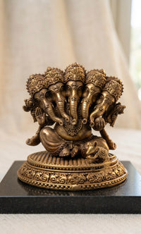 Handcrafted Ashtadhatu Panchmukhi Ganesha Idol – Five-Faced Ganpati Murti for Prosperity, Protection & Home Temple(Height-6.3inch)