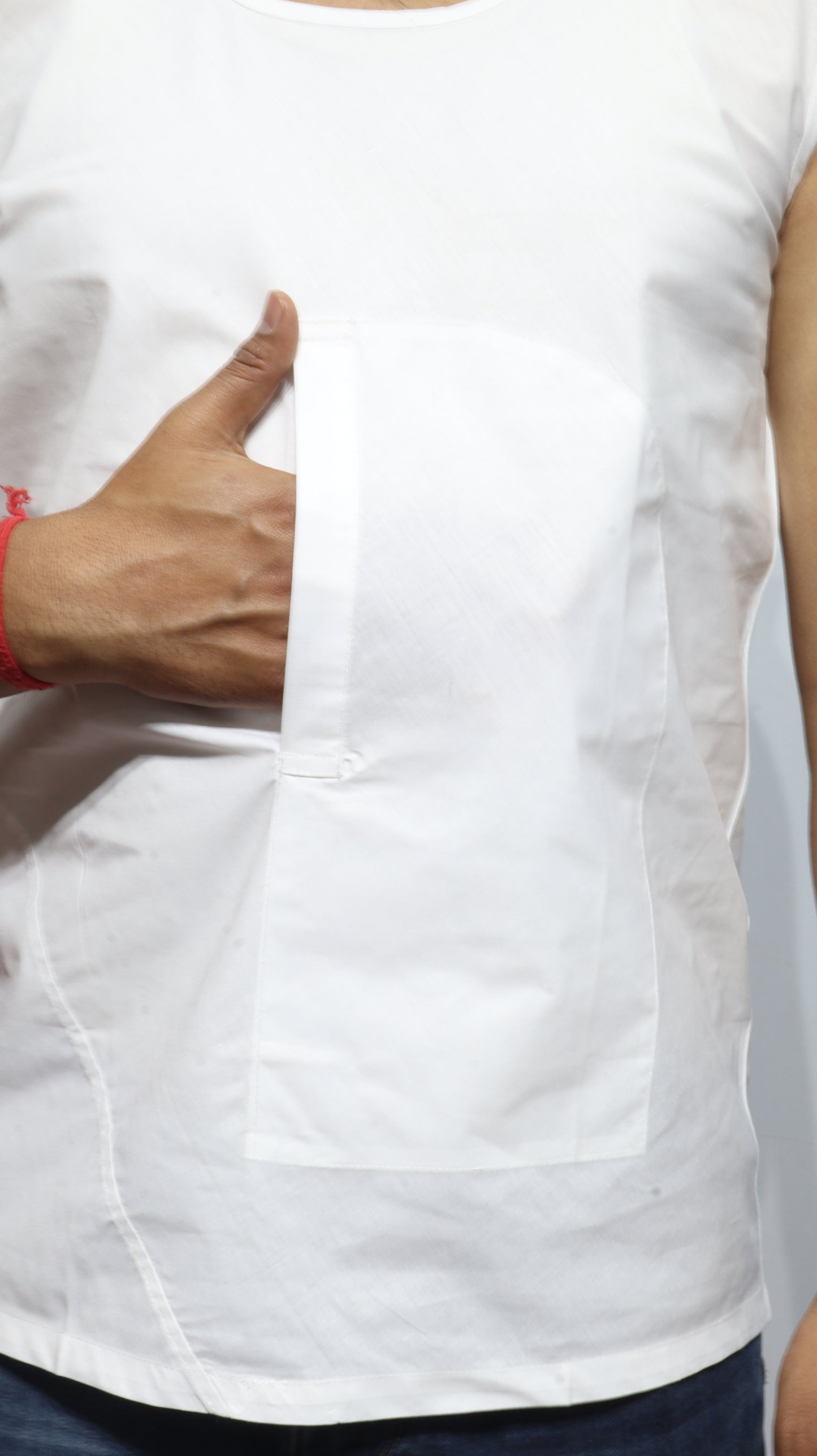 Pure Cotton White Banyan for Men with Front Pocket - Breathable Handloom Innerwear for Elders