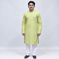 Green Khadi Cotton Men’s Kurta with Mandarin Collar, Full Sleeves & Chest Pocket