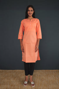 Peach Handwoven Khadi Silk Kurti for Women | Elegant Straight Fit Ethnic Wear | Pure Khadi Silk Fabric(16)