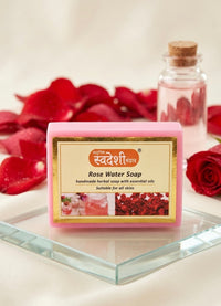 Adhunik Swadeshi Bhandar Rose Water Soap – Handmade Herbal Bath Bar with Essential Oils for Fresh & Glowing Skin(125g)