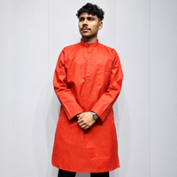 Orange Cotton Men’s Kurta – Mandarin Collar, Full Sleeves & Chest Pocket