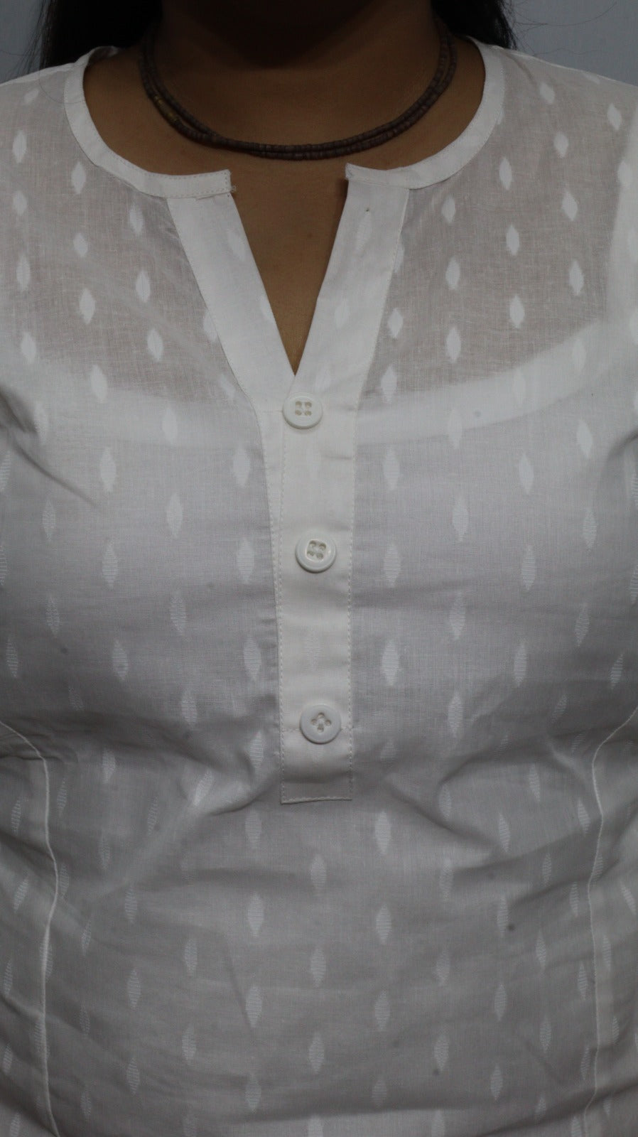 Swadeshi Khadi Cotton Long Kurti for Women - White Handloom Ethnic Straight Kurta with Buttons