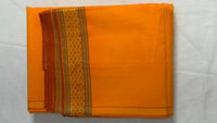 Adhunik Swadeshi Bhandar Orange Cotton Dhoti Set with Angavastram | Traditional Pooja & Festive Wear