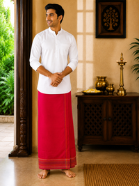 Premium Red Khadi Cotton Dhoti with Orange Border | Handwoven Traditional Wear for Puja & Festive Occasions