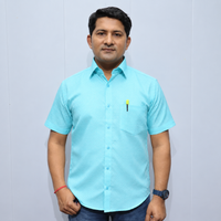 Sky Blue Cotton Shirt for Men โ Half Sleeve Textured Casual Shirt