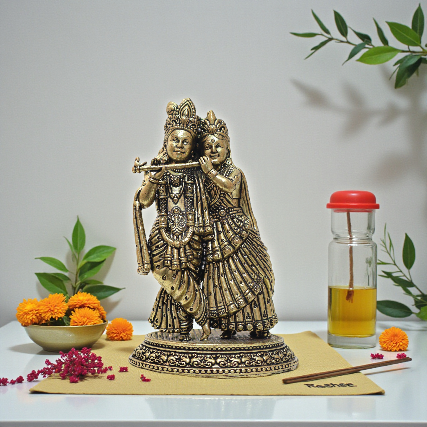 6.5" Brass Radha Krishna Idol | Standing Love Couple Statue
