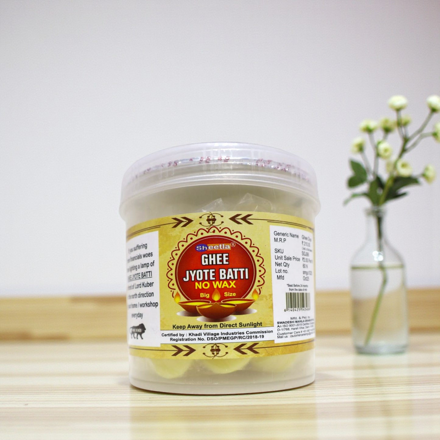 Khadi Handcrafted Pure Ghee Jyot Batti (Small) – Ready-to-Use Diya Wicks for Daily Pooja – Wax-Free, Mess-Free & KVIC Certified (Swadeshi Product)