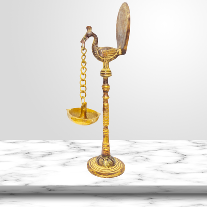 Peacock Design Brass Hanging Diya – Decorative Deepak Oil Lamp for Home Temple & Puja