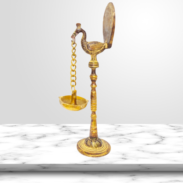 Peacock Design Brass Hanging Diya – Decorative Deepak Oil Lamp for Home Temple & Puja