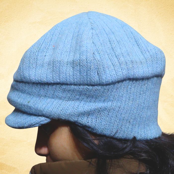 Premium Light Blue Woolen Beret Cap for Men & Women – Soft Knitted Winter Slouchy Beanie Hat for Cold Weather