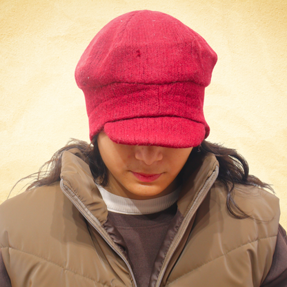 Premium Maroon Woolen Beret Cap for Women – Elegant Knitted Winter Hat with Visor Brim & Soft Thermal Comfort