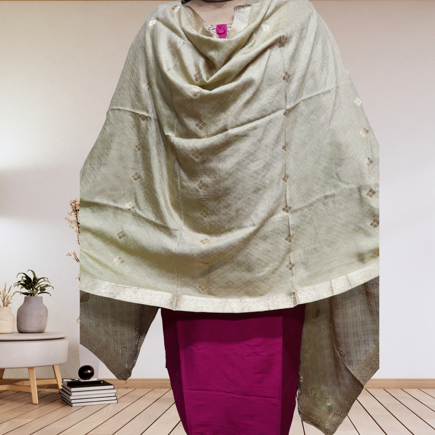 Premium Magenta Khadi Silk Kurti Set – Handcrafted Ethnic Suit with Golden Embroidery & Banarasi Dupatta(03)