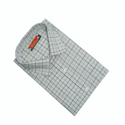 Men’s Khadi Cotton Check Shirt – White Base with Brown & Blue Checks | Handwoven Full Sleeve Classic