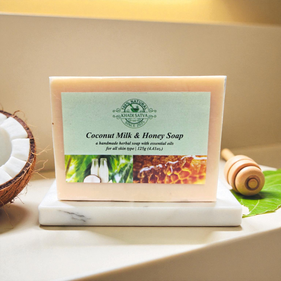 Khadi Satva Coconut Milk & Honey Soap | 100% Pure & Natural Handmade Bathing Bar