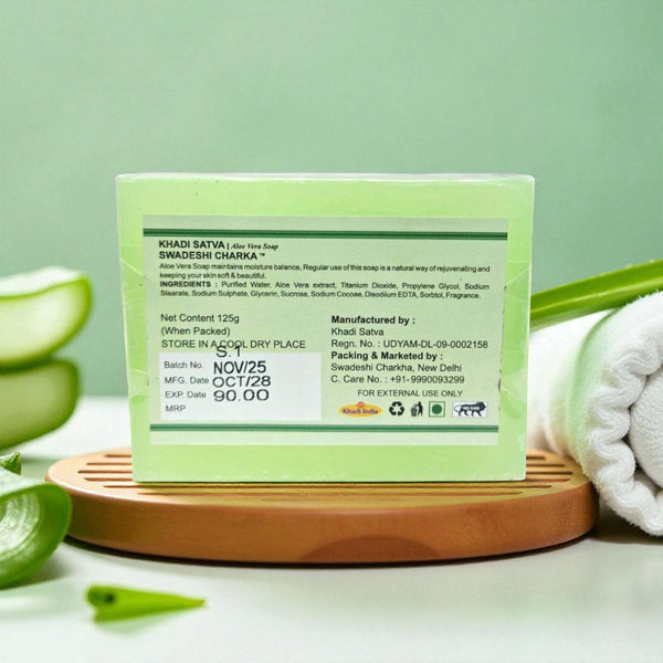 Khadi Satva Aloe Vera Herbal Bathing Soap | 100% Pure & Natural Handmade Soap | Original Indian Ayurvedic Brand | Gentle on Skin | Paraben & Sulphate Free (125g)