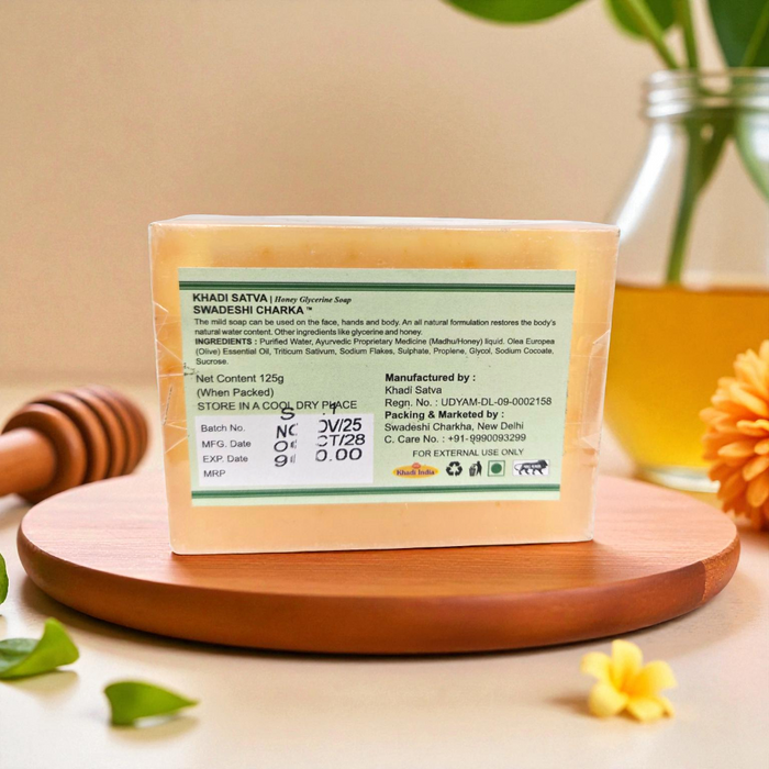 Khadi Satva Honey Glycerine Soap | Original Indian Ayurvedic Brand | 100% Pure & Natural Handmade Bathing Bar | Deep Moisturizing Soap for Soft & Glowing Skin | Paraben & Sulphate Free (125g)