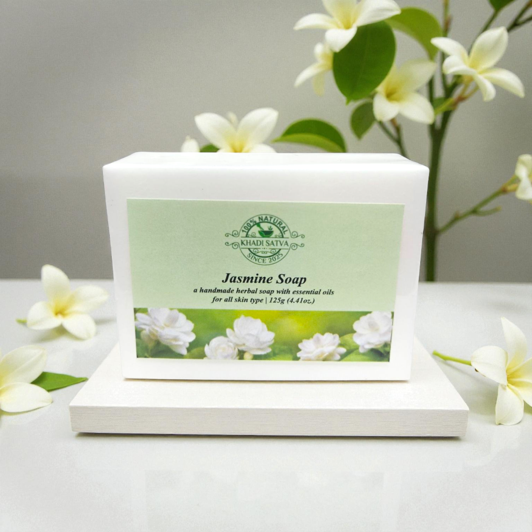 Khadi Satva Jasmine Soap | 100% Pure & Natural Handmade Bathing Bar | Original Indian Ayurvedic Brand | Refreshing Floral Soap for Soft & Glowing Skin | Paraben & Sulphate Free (125g)