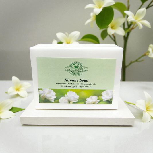 Khadi Satva Jasmine Soap | 100% Pure & Natural Handmade Bathing Bar | Original Indian Ayurvedic Brand | Refreshing Floral Soap for Soft & Glowing Skin | Paraben & Sulphate Free (125g)