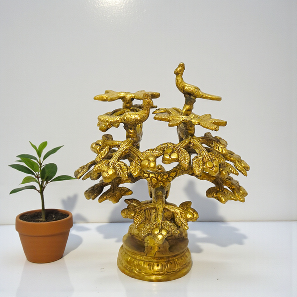 Pure Brass Kalpavriksha Tree with Peacocks – Handcrafted Wish-Fulfilling Tree Idol for Prosperity