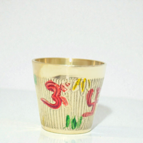 Pure Brass Puja Glass – Handcrafted Acharmani Glass with Om & Swastika Engravings