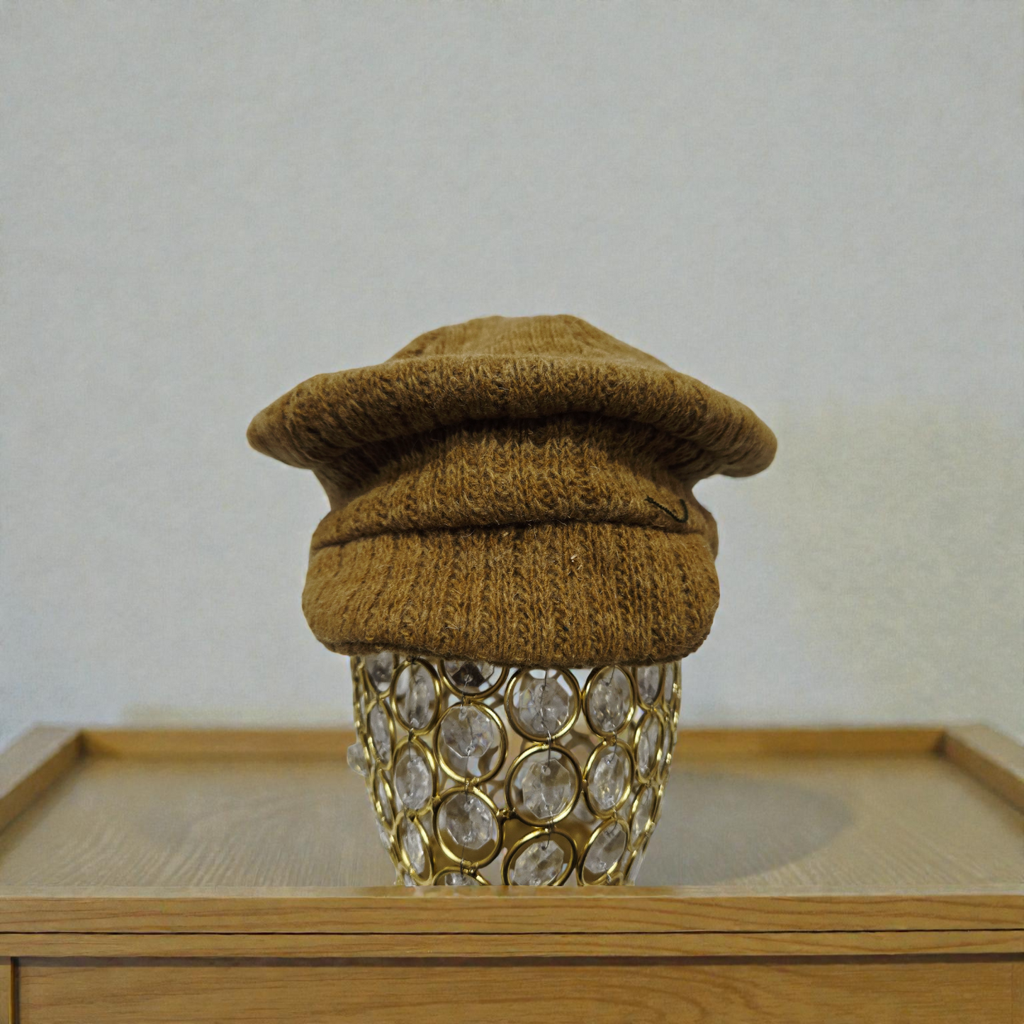 Premium Brown Woolen Beret Cap for Women – Trendy Knitted Winter Hat with Front Visor Brim & Warm Fleece Texture