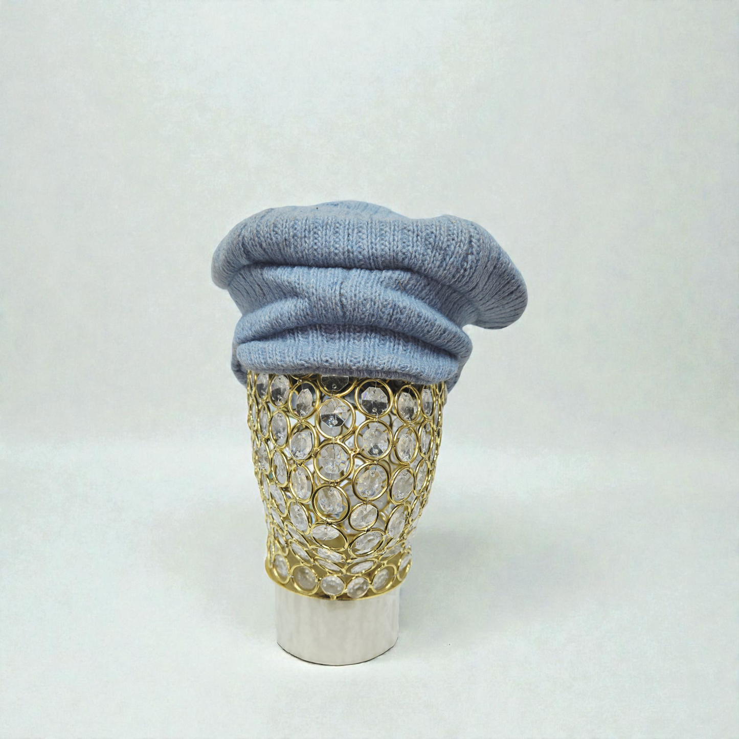 Premium Light Blue Woolen Beret Cap for Women – Stylish Knitted Winter Hat with Visor Brim & Soft Fleece Lining