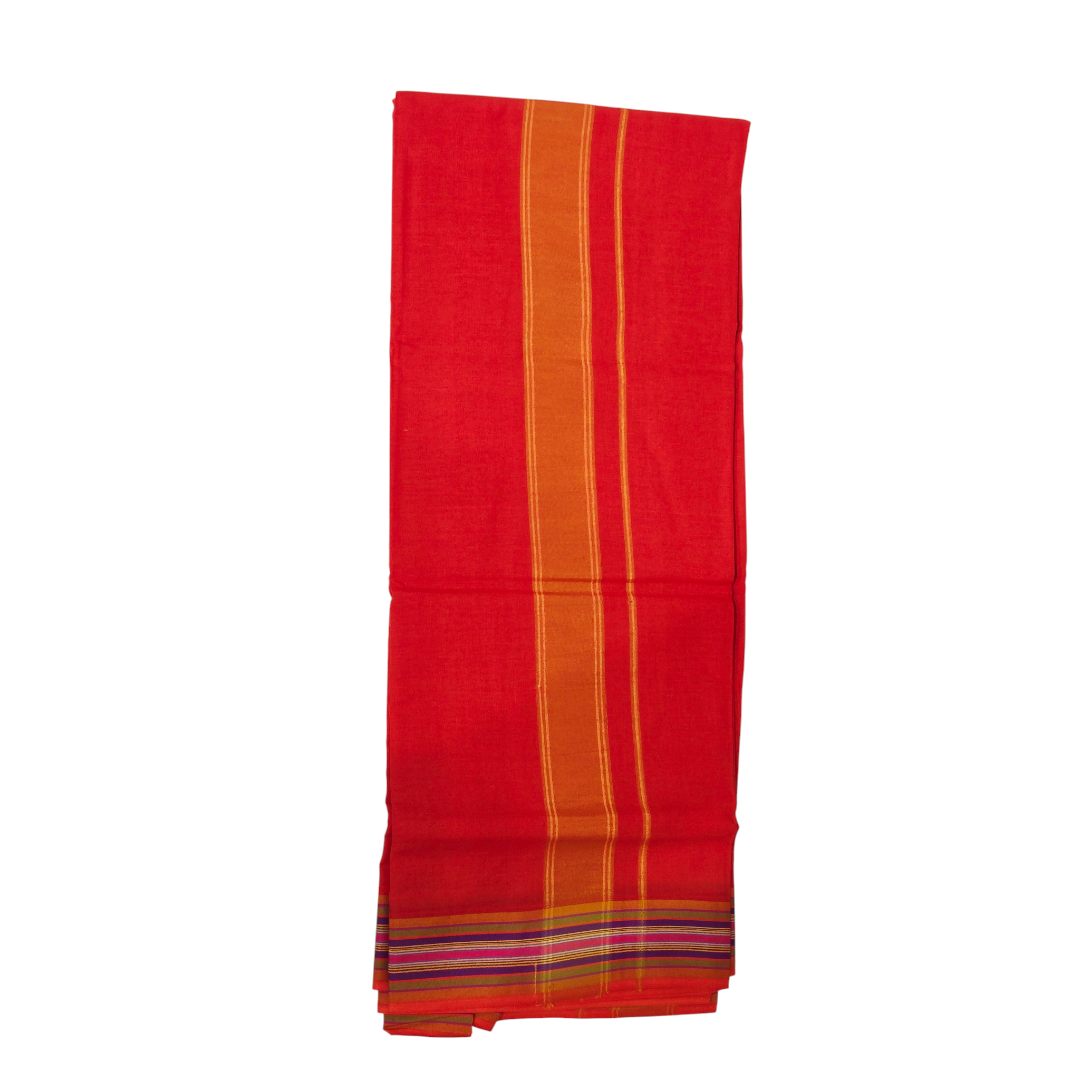 Premium Red Khadi Cotton Lungi with Orange Stripe