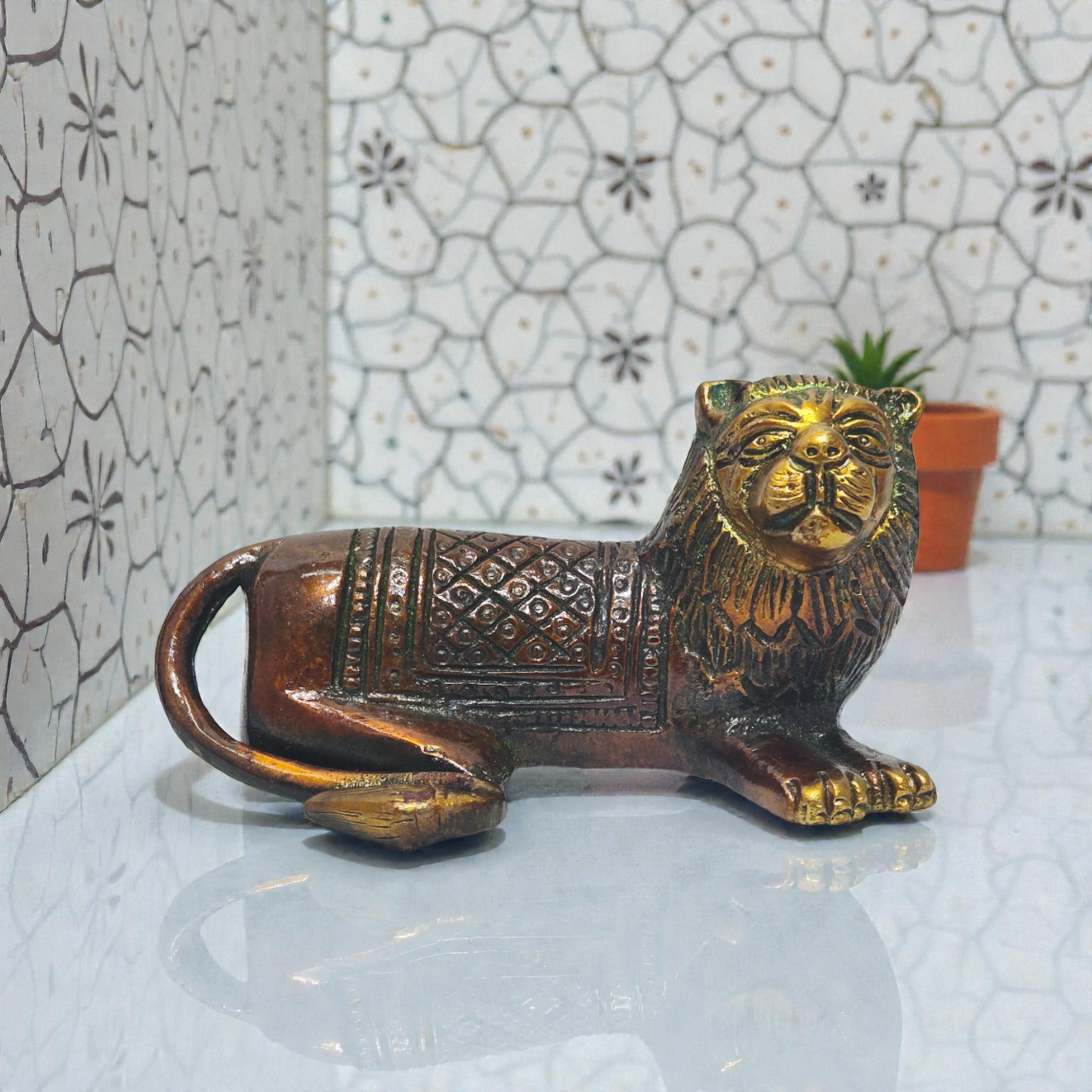 Handcrafted Pure Brass Lion Idol – Majestic Sher Murti for Home Decor & Vastu