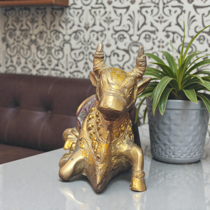 Handcrafted Pure Brass Nandi Idol – Sitting Bull Statue for Home Temple & Vastu