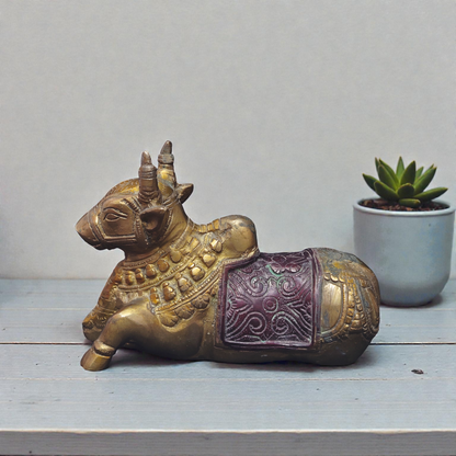 Handcrafted Pure Brass Nandi Idol – Sitting Bull Statue for Home Temple & Vastu