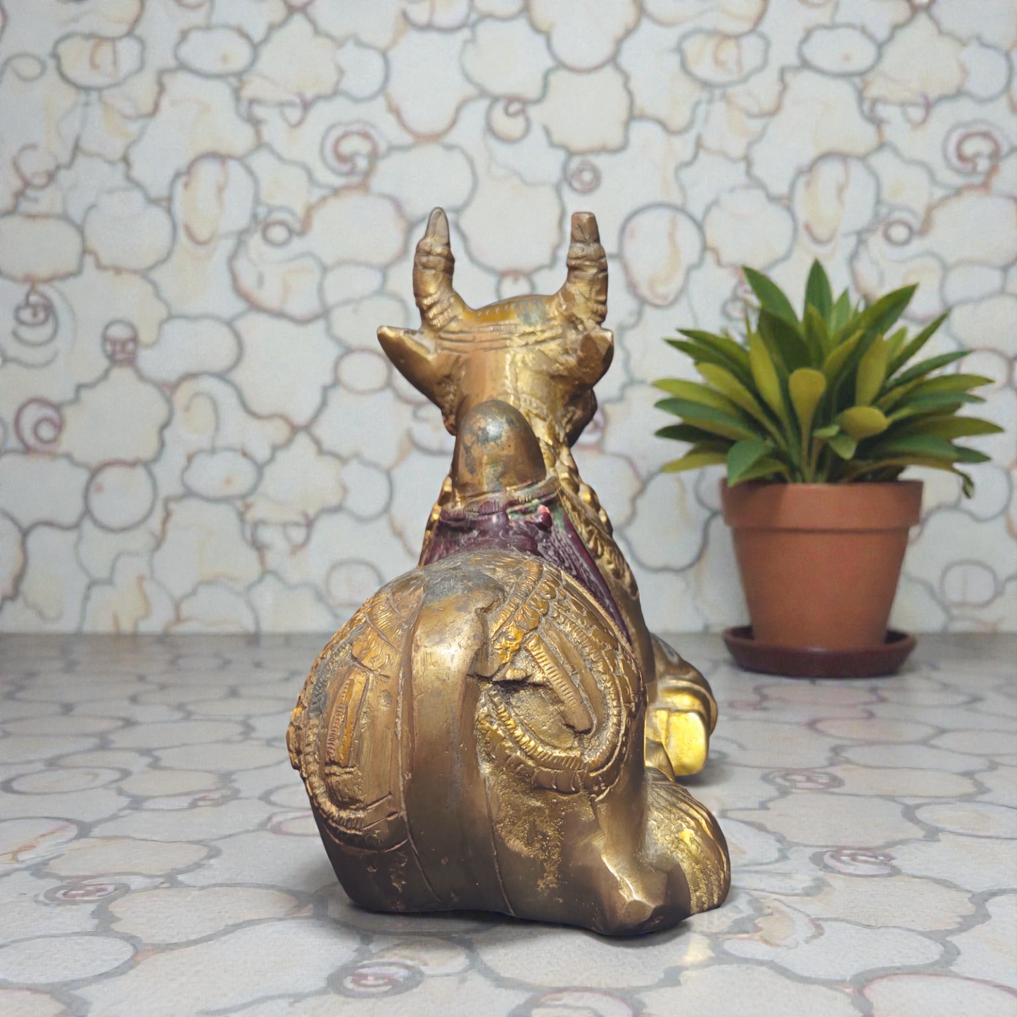 Handcrafted Pure Brass Nandi Idol – Sitting Bull Statue for Home Temple & Vastu