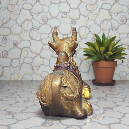 Handcrafted Pure Brass Nandi Idol – Sitting Bull Statue for Home Temple & Vastu