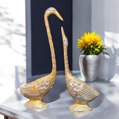 Handcrafted Pure Brass Swan Pair – Elegant Love Birds Statue for Home Decor & Vastu